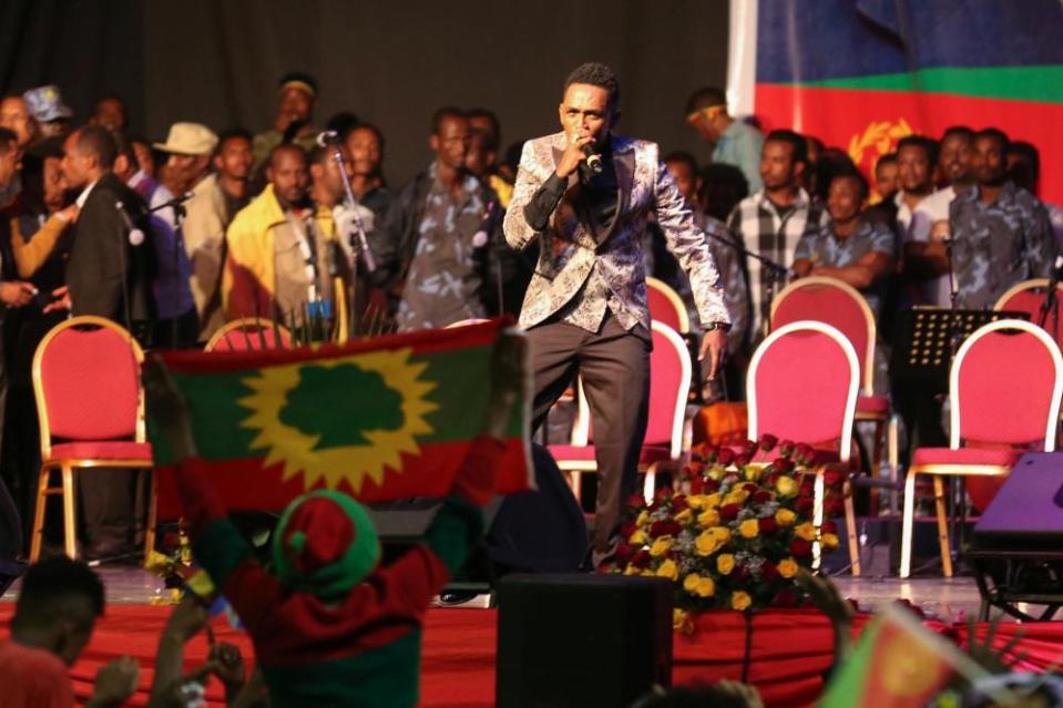 Haacaaluu Hundeessaa at the Millennium Hall in Addis Ababa