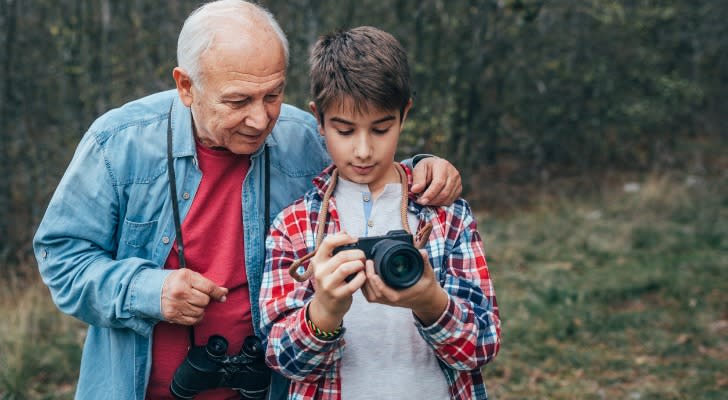 A retiree spending quality time with his grandson.