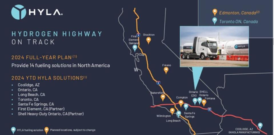 Some plans may still change, but Nikola expects to have 14 hydrogen filling stations in operation in the US and Canada by the end of the year. (Image: Nikola)