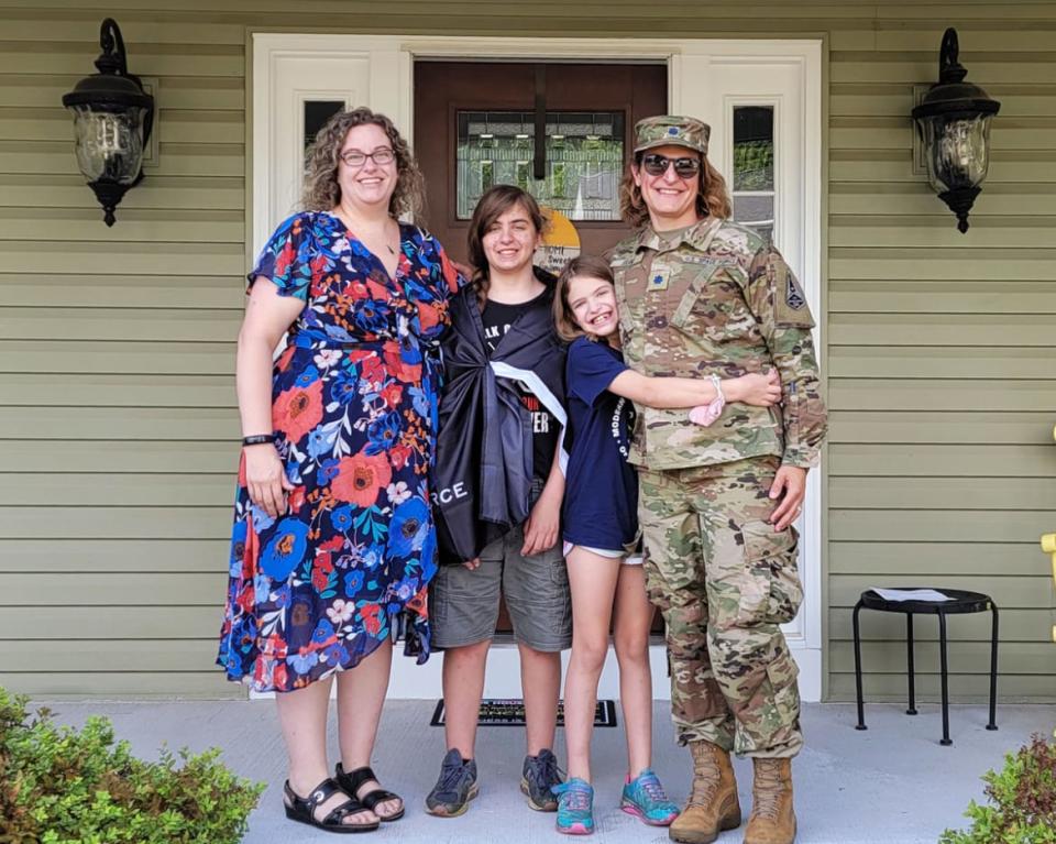 <div class="inline-image__caption"><p>The Fram family, August 2021: left to right, Peg, Kathryn, Alivya, Lt. Col. Bree Fram.</p></div> <div class="inline-image__credit">Bree Fram</div>