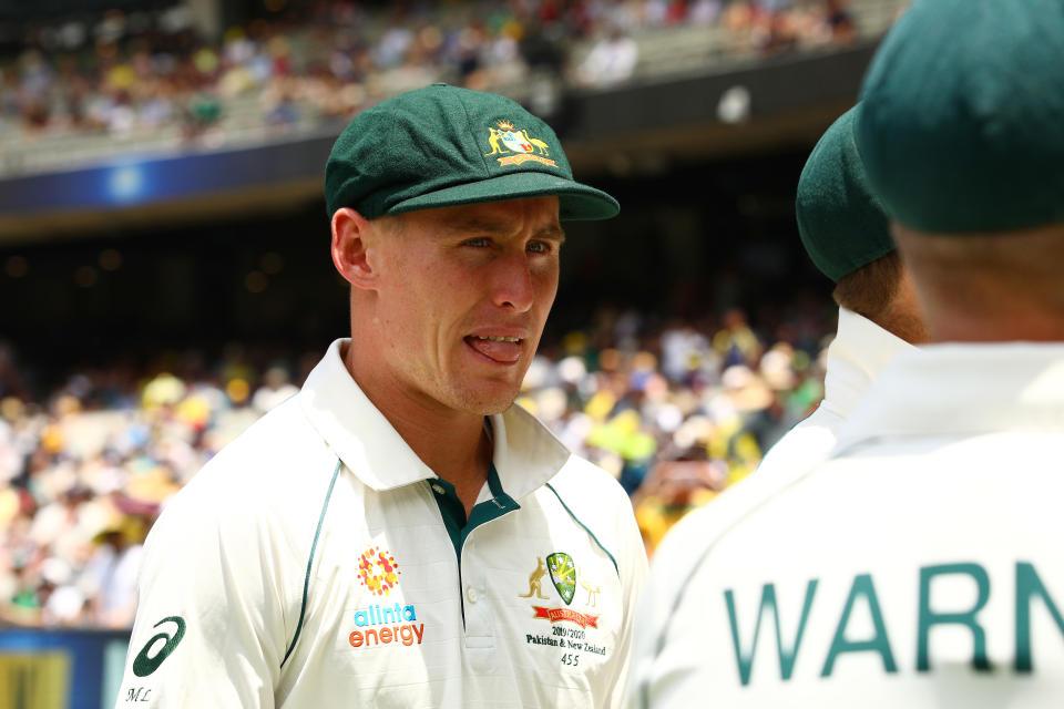 Marnus Labuschagne of Australia looks on during day three of the Second Test match in the series between Australia and New Zealand at Melbourne Cricket Ground on December 28, 2019 in Melbourne, Australia. (Photo by Graham Denholm - CA/Cricket Australia via Getty Images)