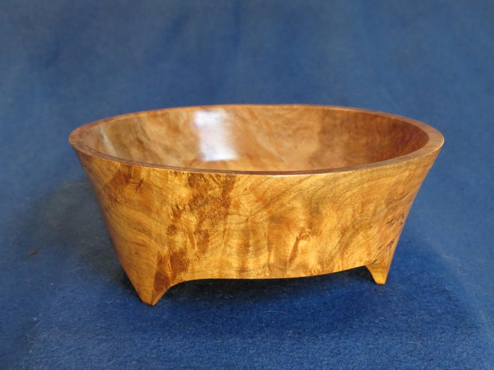 A maple burl bowl from Falcon Wood & Laser Works in Middletown.