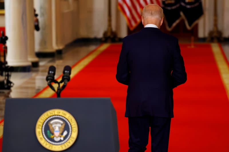 U.S. President Biden speaks about Afghanistan at the White House in Washington