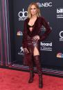 <p>All burgundy everything - by Roberto Cavalli - at the awards in Las Vegas.</p>