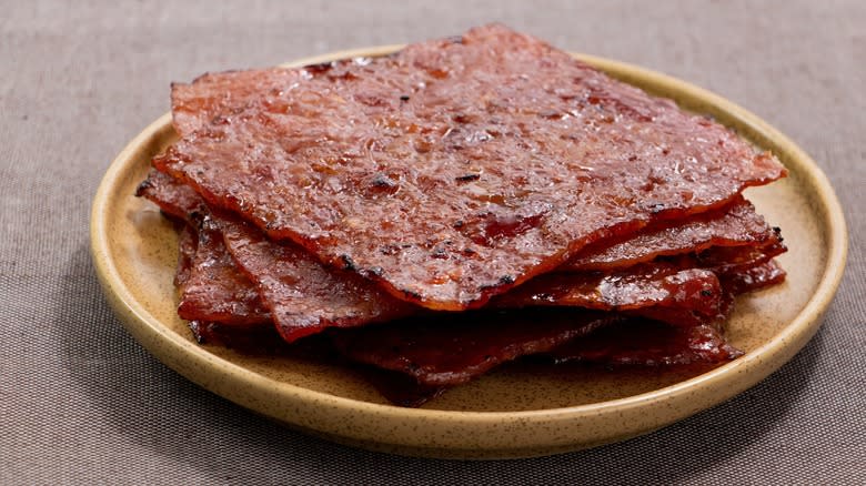 Sheets of Bak Kwa on a plate