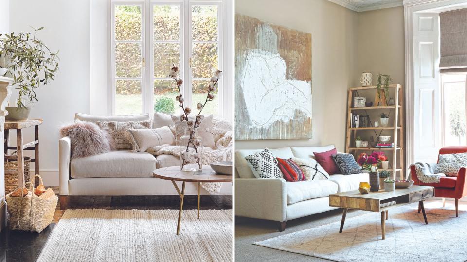 Neutral living room schemes with warm accent tones to show key interior design trends 2023