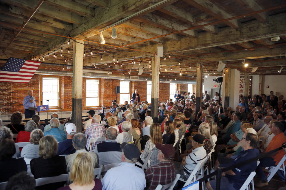 Democratic presidential candidate former Vice President Joe Biden speaks during a campaign stop, Friday, Sept. 6, 2019, in Laconia, N.H. (AP Photo/Mary Schwalm)