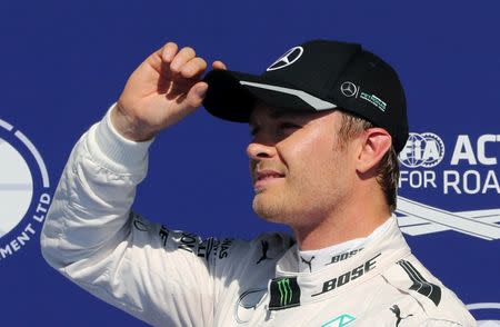 Belgium Formula One - F1 - Belgian Grand Prix 2016 - Francorchamps, Belgium - 27/8/16 - Mercedes' Nico Rosberg of Germany reacts after qualifying in pole position. REUTERS/Yves Herman