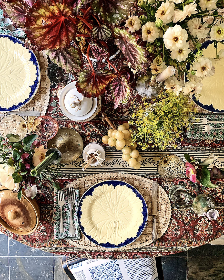 a table with plates and food
