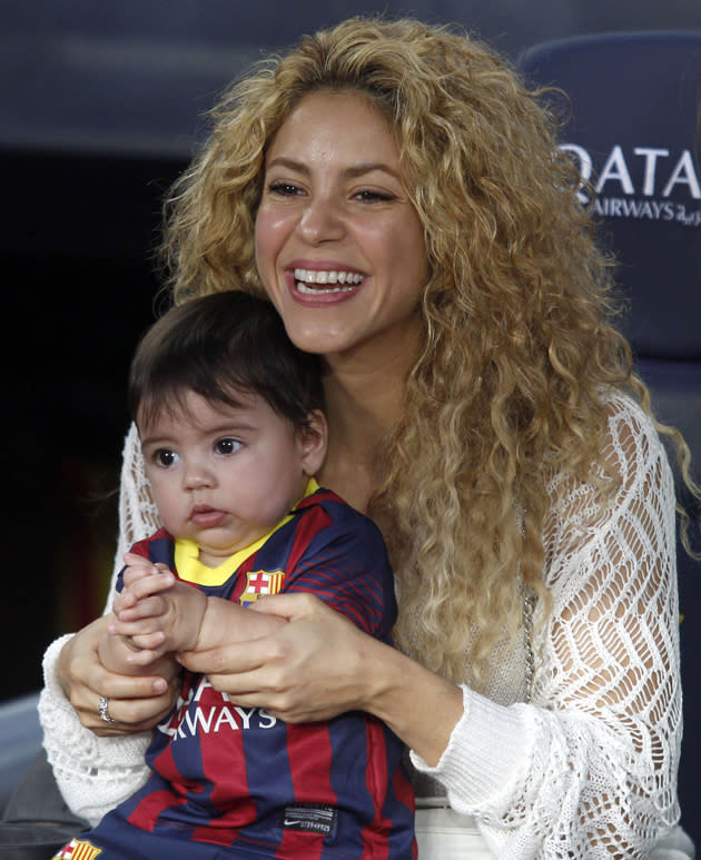 Shakira and son Milan are seen prior to the La Liga match between FC Barcelona and Sevilla FC at Camp Nou on September 14, 2013 in Barcelona, Spain.