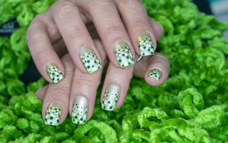 st patricks day inspired art in a bubble like green polka dot design