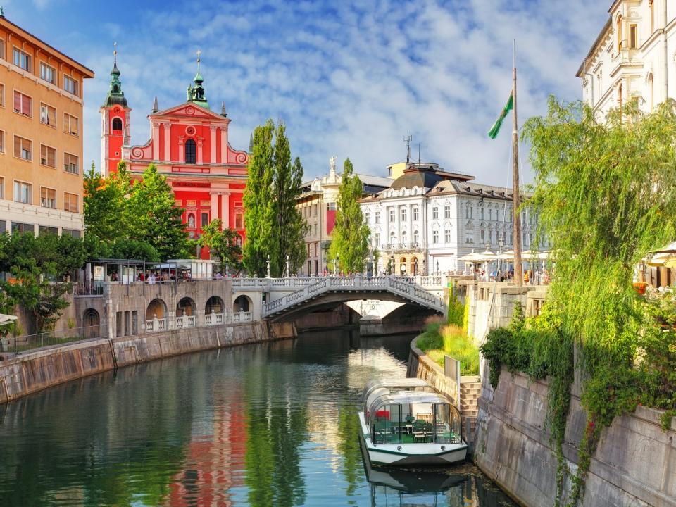 canal running through a city in Slovenia