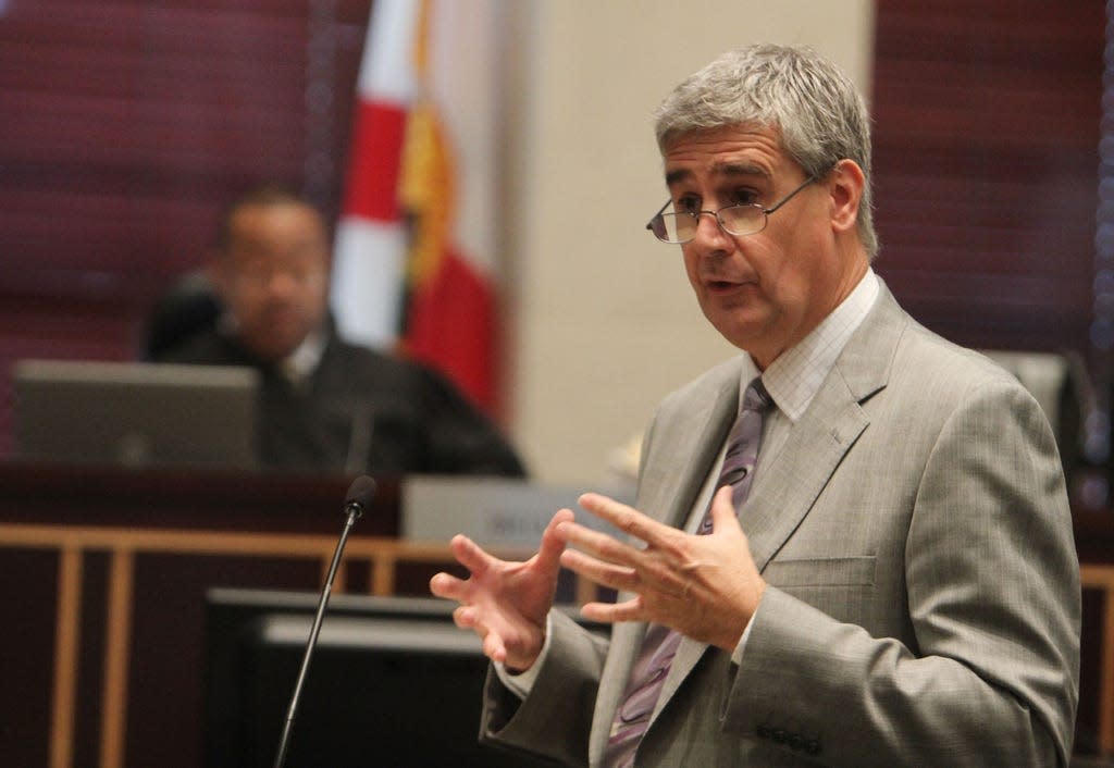 In this July 4, 2011, file photo, lead prosecutor Jeff Ashton is shown giving the the final rebuttal in the Casey Anthony murder trial at the Orange County Courthouse in Orlando, Florida.