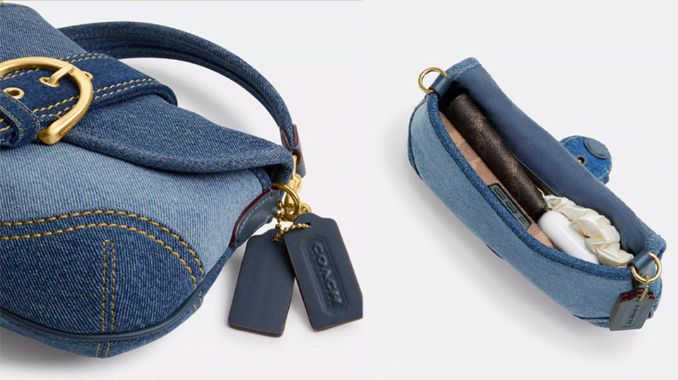 closer look at Coach's denim Soho bag; Coach Soho bag capacity 