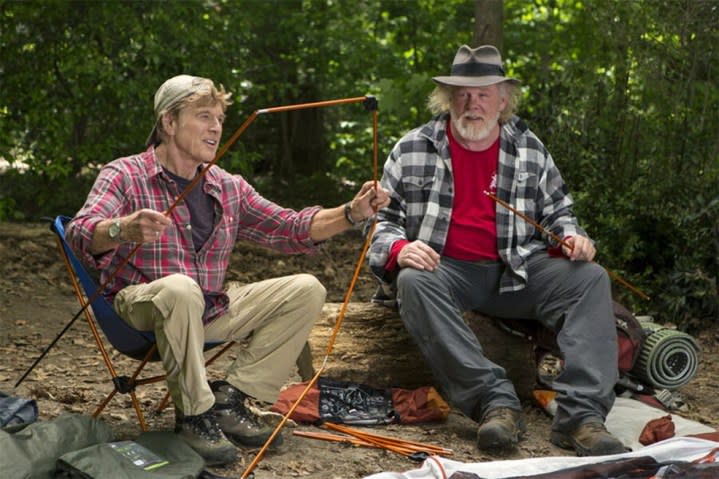 Two men talk outside in A Walk in the Woods.