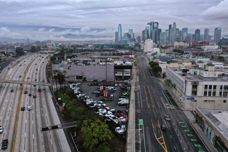 Roads leading into downtown Los Angeles are emptier than usual during morning rush hour as the spread of the coronavirus disease (COVID-19) continues, in Los Angeles