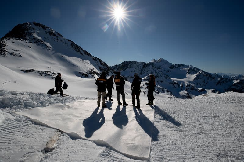 Austrians cover a glacier to protect it from global warming