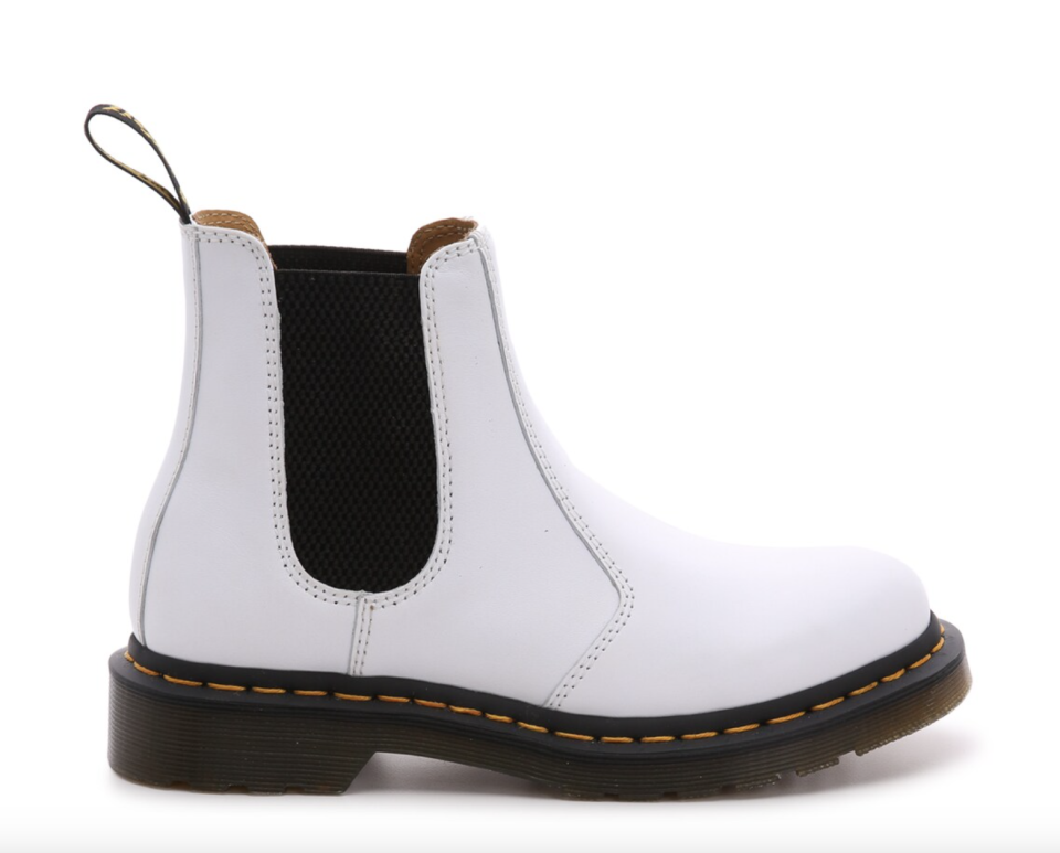 Dr. Martens 2976 Chelsea Boot in white and black leather (Photo via DSW)