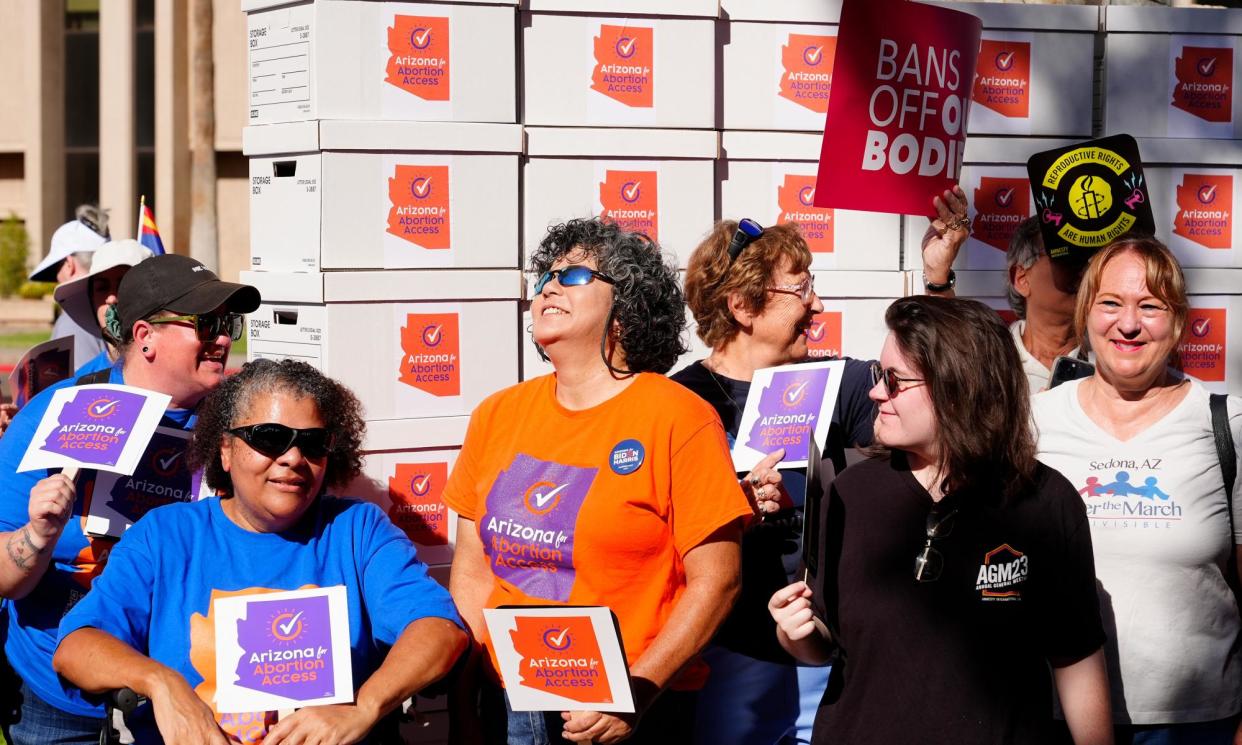 <span>Abortion rights supporters in Phoenix last month.</span><span>Photograph: Ross D Franklin/AP</span>