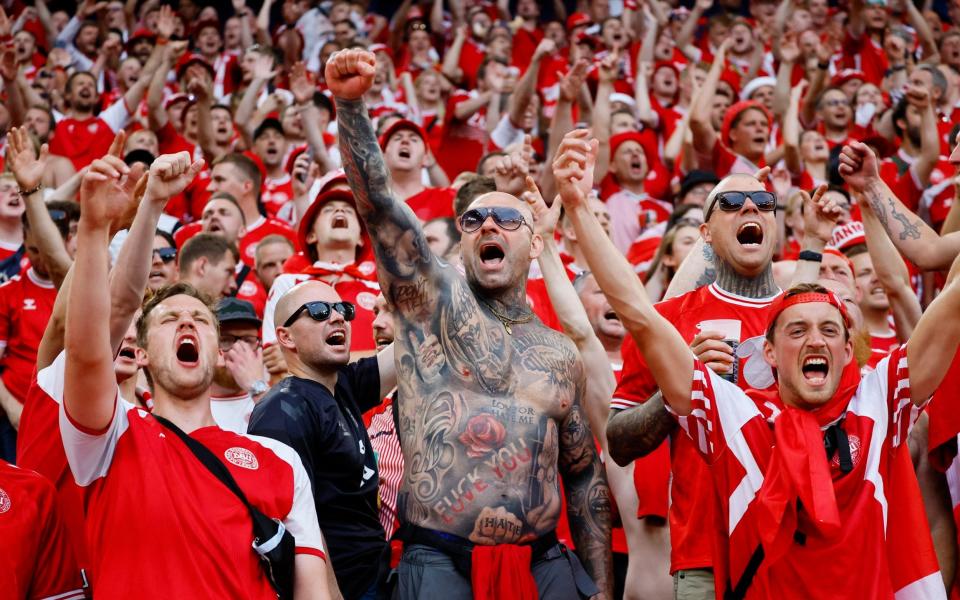 Denmark fans inside the stadium before the match