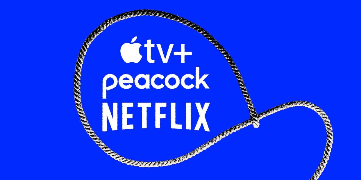 Apple TV +, Peacock, and Netflix logo inside a lasso