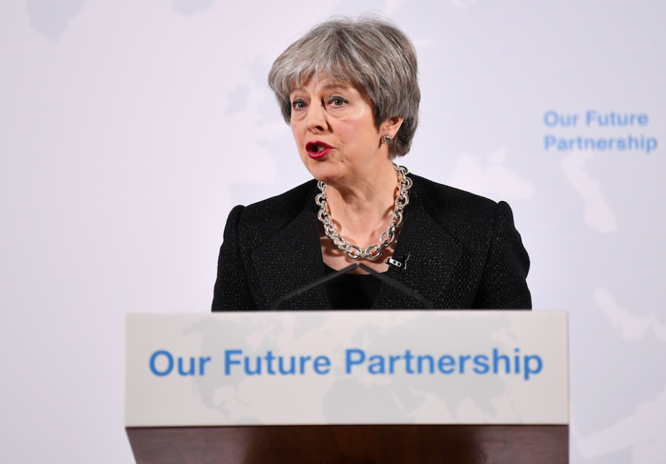 <em>Theresa May attempted to be clear on the Tories’ position on Brexit (Rex)</em>