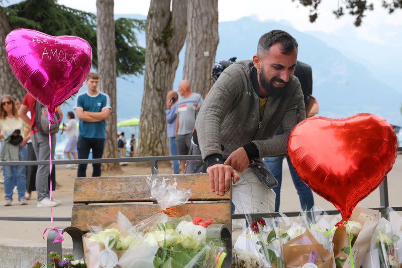 Tribute for victims the day after knife attack in French alpine town of Annecy