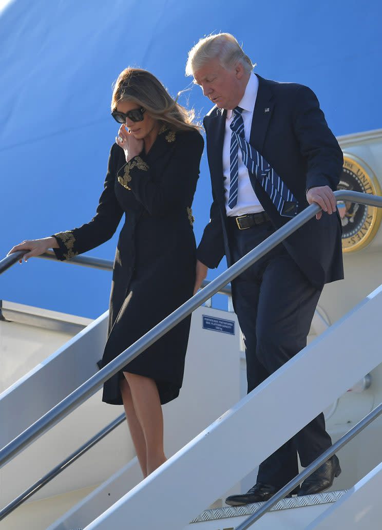 Donald and Melania Trump step off<em> Air Force One</em> in Italy.