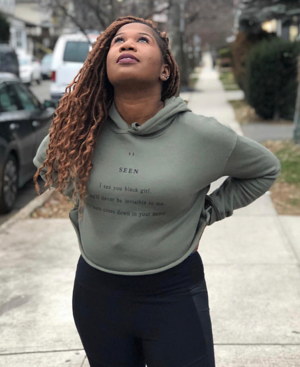 Showcasing one hairstyle and a powerful message on my sweatshirt. (Photo: Courtesy Of Tamar Montuma)