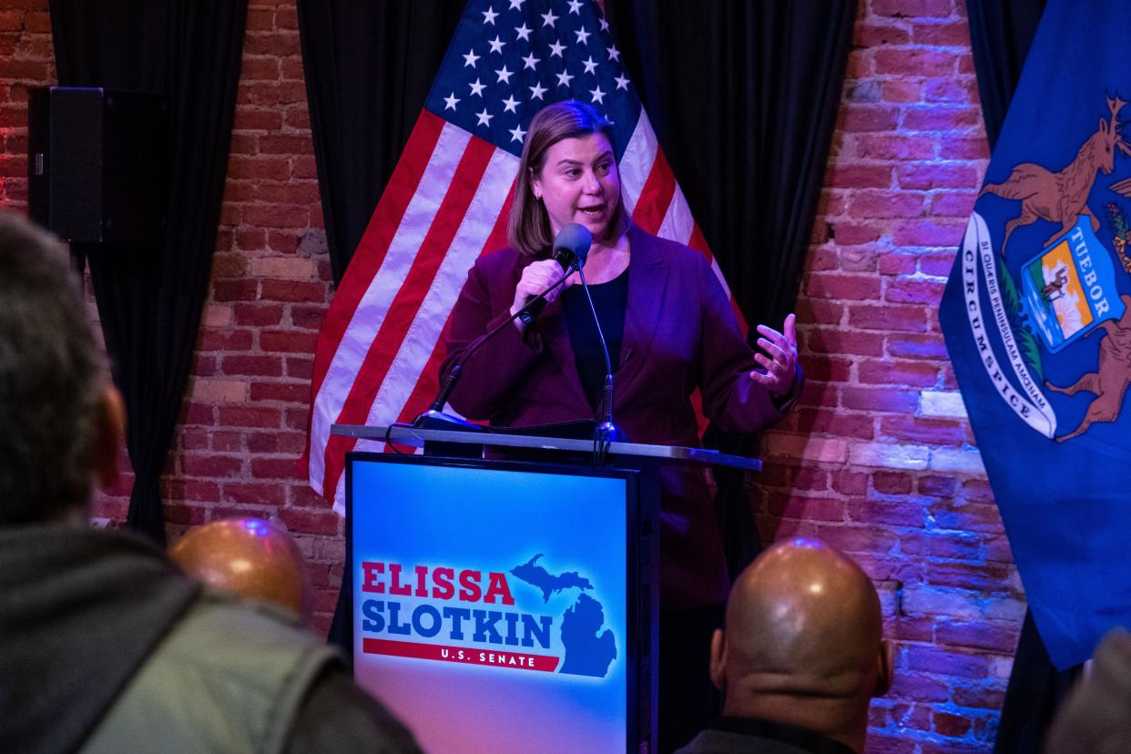 Lansing Congresswoman Elissa Slotkin kicks off her campaign for U.S. Senate at the UrbanBeat bar in Lansing on March 6, 2023.