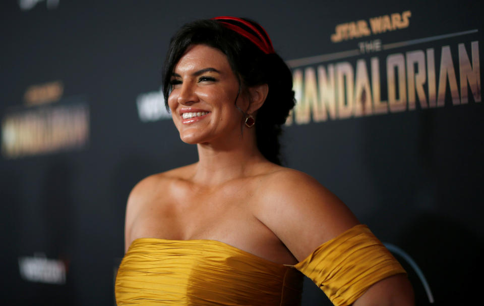 Cast member Gina Carano poses at the premiere for the television series 