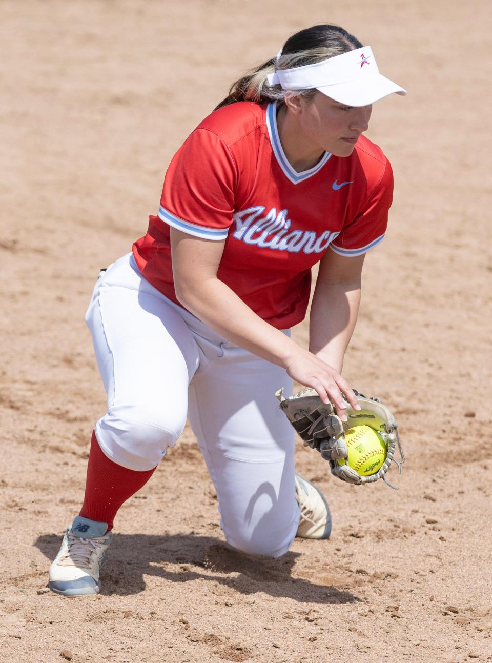 Alliance's Brianna Yoder fields a ground ball during their game at Massillon Saturday, May 6, 2023. 