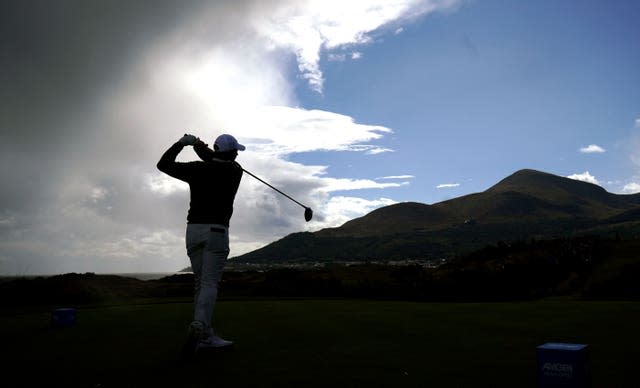 Rory McIlroy in silhouette in the Irish Open pro-am