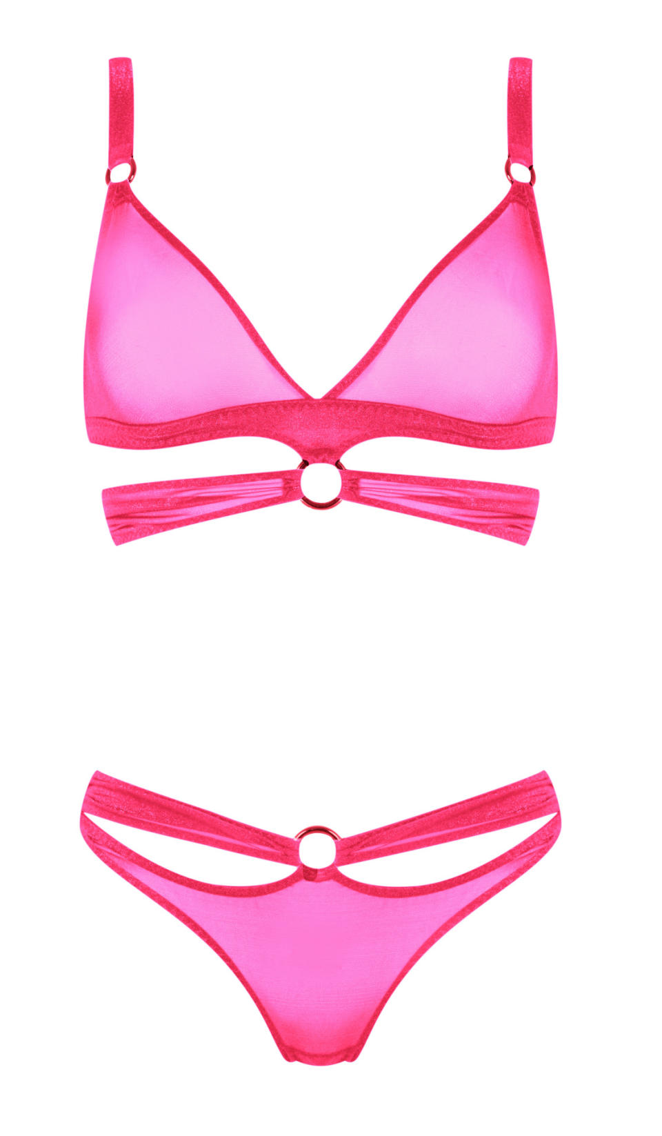 Agent Provocateaur have created a hot pink set exclusively for British Cancer Awareness Month. During the month 10% of sales will be donated to charity.