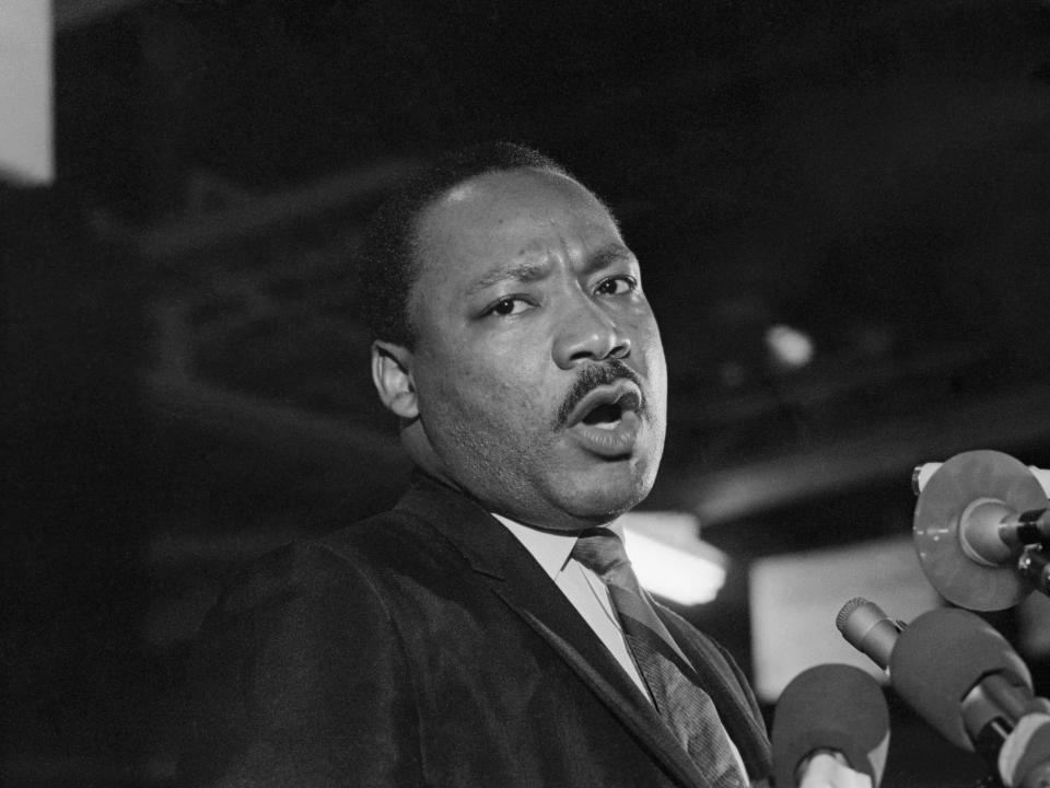 Martin Luther King Jr. giving his final speech.