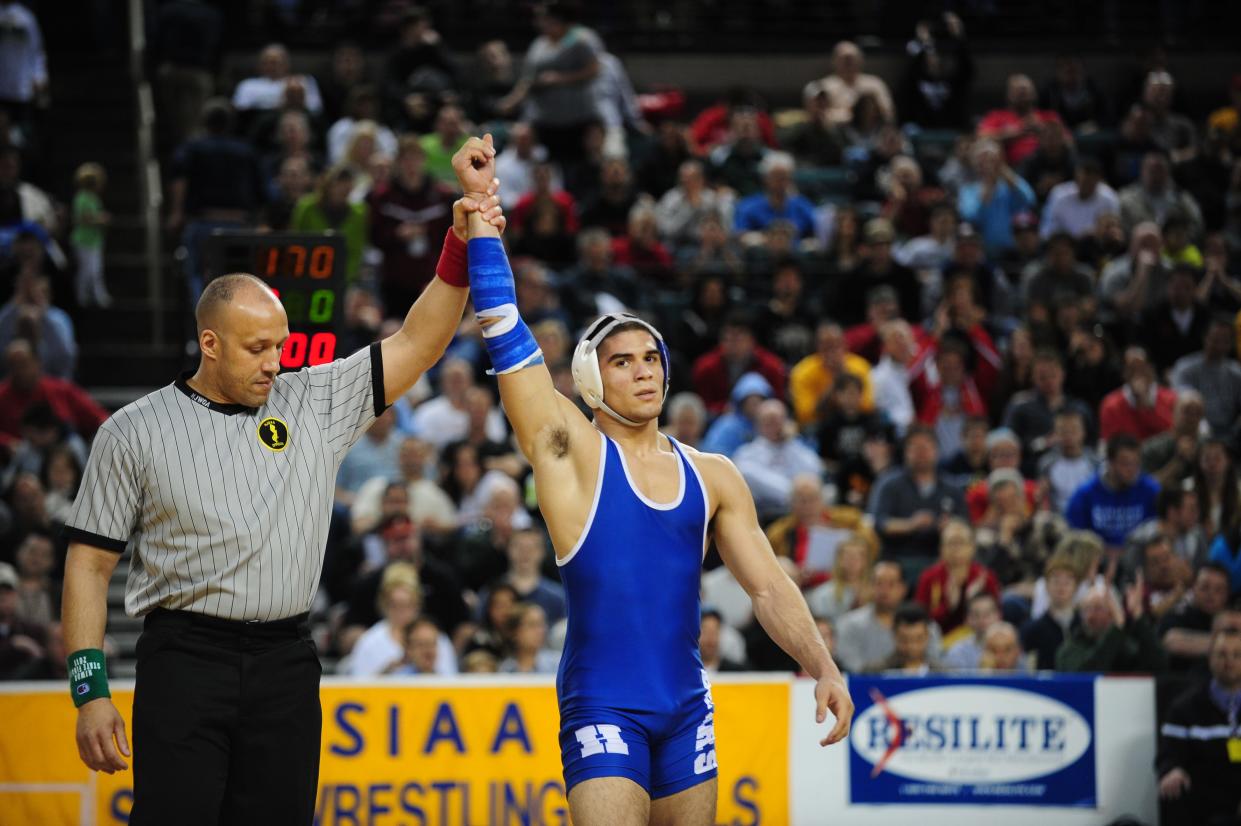 Ethan Ramos, then a senior at Hawthorne High School, wins the state championship in wrestling in the 170-pound weight class at Jim Whelan Boardwalk Hall in Atlantic City in March 2013.