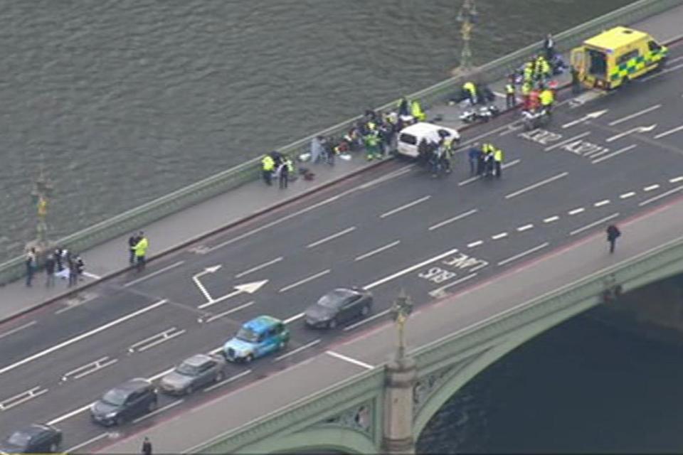 The scene on Westminster Bridge after the incident (Sky News)