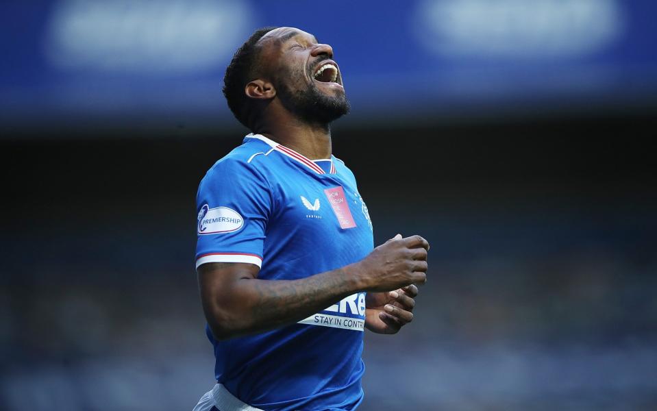 Jermain Defoe of Rangers celebrates after scoring his team's second goal at Ibrox Stadium on October 25, 2020 in Glasgow, Scotland. - GETTY IMAGES