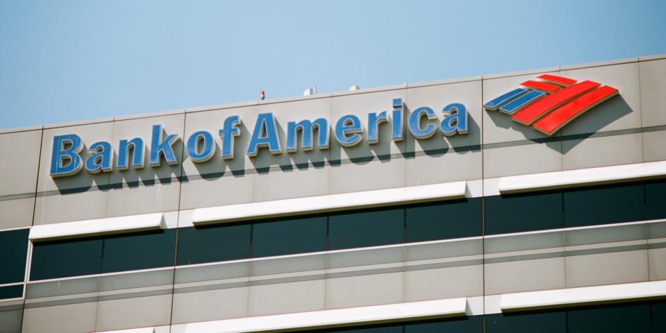 Facade with logo at Bank of America building in downtown Concord, California, September 8, 2017.