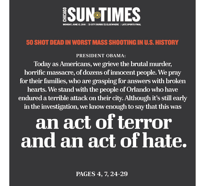 <p>Chicago Sun-Times<br> Published in Chicago, Ill. USA. (newseum.org) </p>
