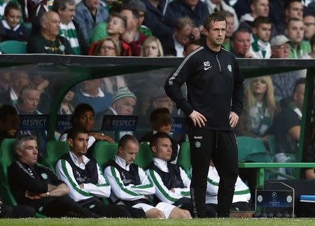 Celtic's manager Ronny Deila reacts to his side's performance against NK Maribor in their Champions League soccer match in Celtic Park Stadium, Glasgow, Scotland August 26, 2014. REUTERS/Russell Cheyne