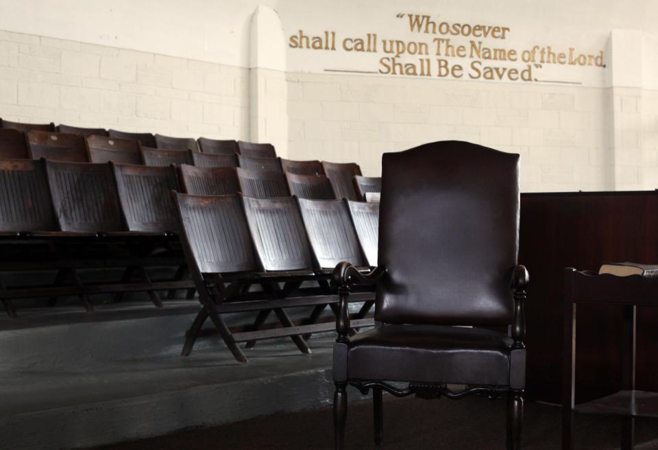 The chair that Malcolm X sat on at King Solomon Baptist Church. In November 1963, he delivered one of his most noted speeches there.