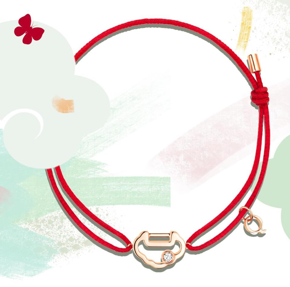 Xiao Q系列Yu Yi 18K玫瑰金鑲鑽紅繩手鍊。NT$24,000。（Qeelin提供）