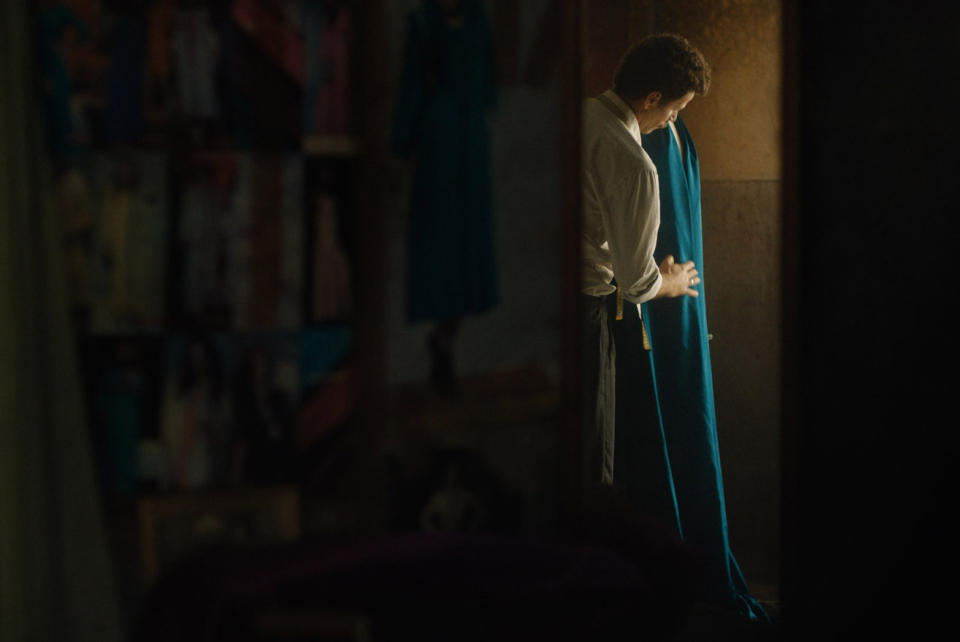 This image released by Strand Releasing shows Saleh Bakri in a scene from "The Blue Caftan" directed by Maryam Touzani. (Strand Releasing via AP)