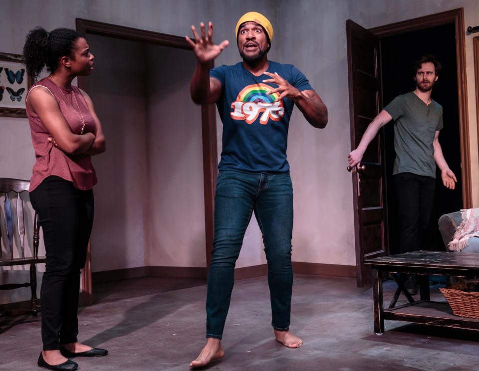 'Sleeping Giant,' a new play by Emmy-nominated writer Steve Yockey, is in its final week at Know Theatre. Pictured from left: Brianna Miller, Ryan Chavez Richmond, Jared Earland.