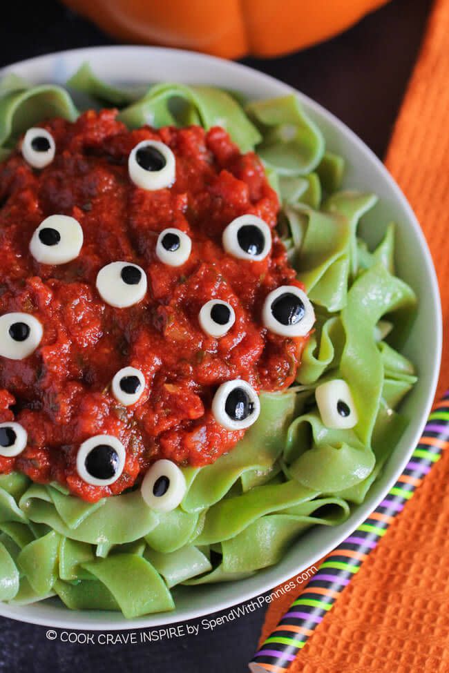 <p>Those eyes are totally judging how much of this pasta you eat.</p><p>Get the recipe from<span class="redactor-invisible-space"> <a href="http://www.spendwithpennies.com/eyeball-pasta-halloween-dinner-idea/" rel="nofollow noopener" target="_blank" data-ylk="slk:Spend with Pennies;elm:context_link;itc:0;sec:content-canvas" class="link ">Spend with Pennies</a>.</span></p>