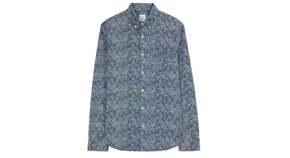 Chambray Leaf Print Slim Fit Shirt