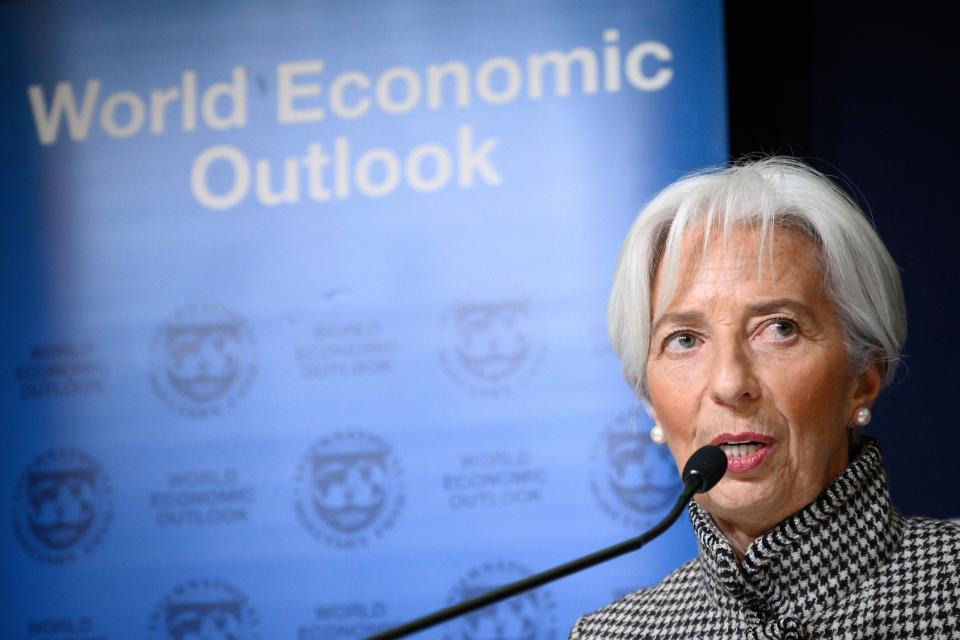 International Monetary Fund (IMF) Managing Director Christine Lagarde gives a press conference on IMF World Economic Outlook ahead of the World Economic Forum (WEF) annual meeting on January 21, 2019 in Davos, eastern Switzerland. (Photo by Fabrice COFFRINI / AFP)        (Photo credit should read FABRICE COFFRINI/AFP/Getty Images)