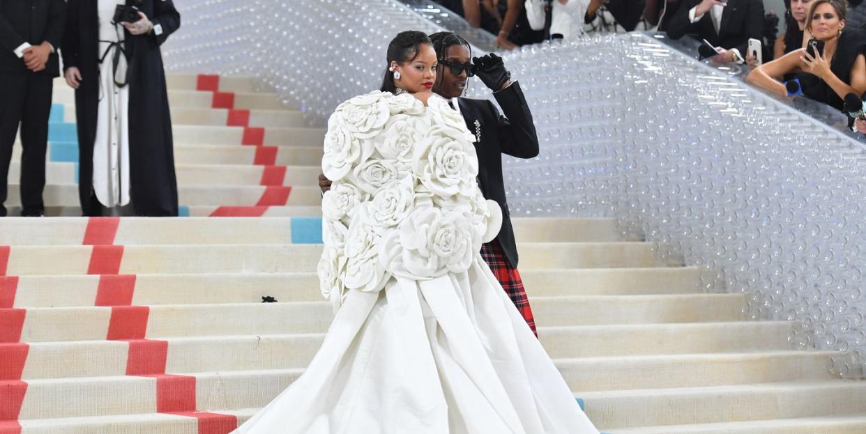 new york, new york may 01 rihanna l and a$ap rocky attend the 2023 met gala celebrating karl lagerfeld a line of beauty at the metropolitan museum of art on may 01, 2023 in new york city photo by noam galaigathe hollywood reporter via getty images