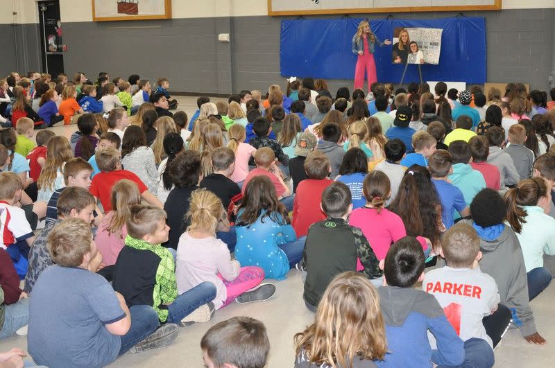 Claire speaks to students about her "See, Stop, Start" campaign. Photo: Claire Grace.